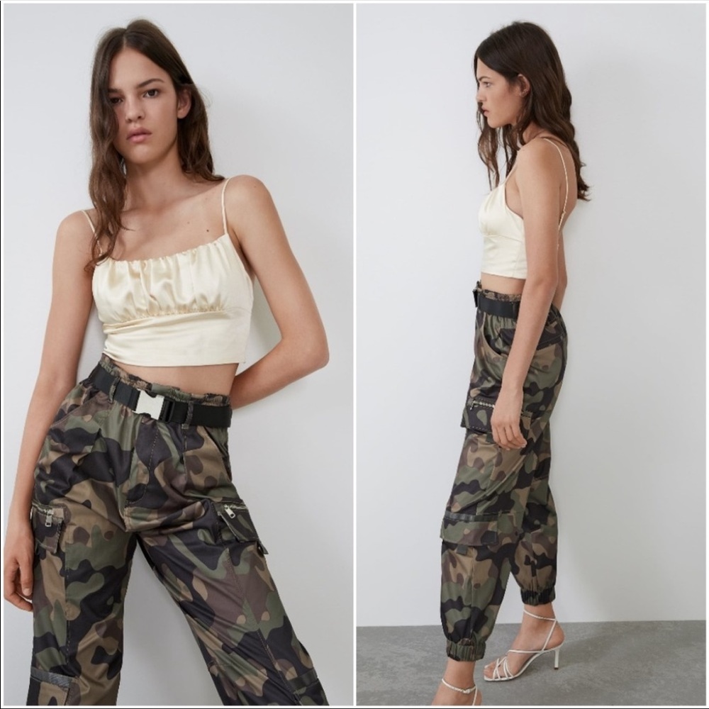 Zara Women's Strappy Champagne Satin Bralette Crop Top Tank